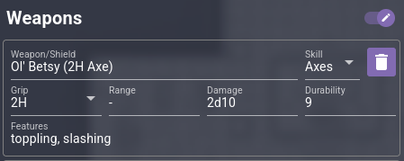 Example of weapon edit box