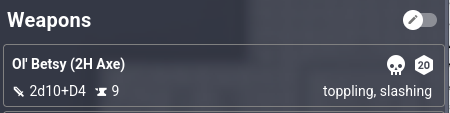 Example of weapon summary box